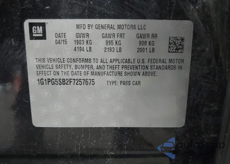 2015 Chevrolet Cruze Ltz z USA, uszkodzony, nr VIN 1G1PG5SB2F7257675